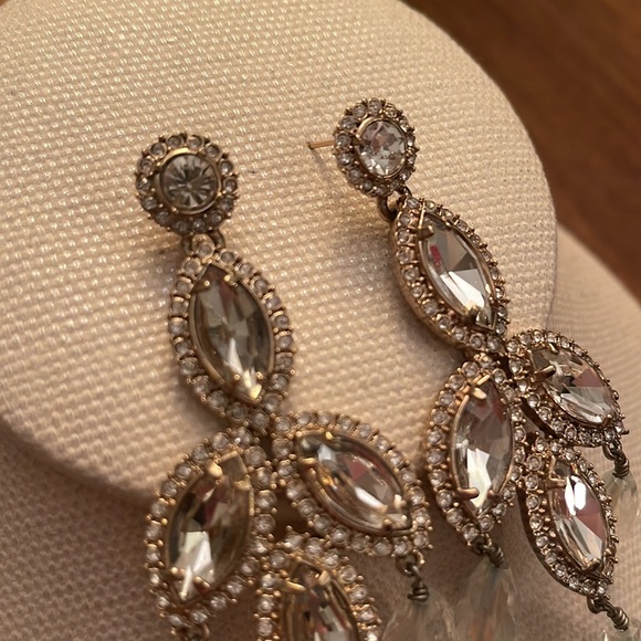 Gold/Iridescent Crystal/Crystal Post Dangle Earrings - Picture 2 of 3